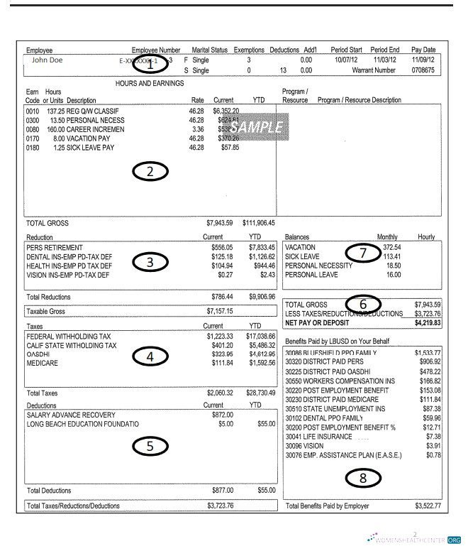Download Long Beach Unified School district employee pay stub Word and PDF template Photoshop template